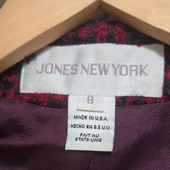 Jones New York Red Black Mohair & Wool Blend Tweed Jacket w/ Detail Buttons Sz 8 - Picture 5 of 9